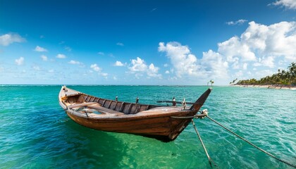 Naklejka premium wooden boat in the ocean morro de sao paulo tinhare cairu bahia brazil