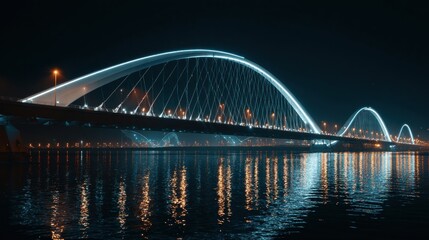 Obraz premium Modern bridge night reflection water