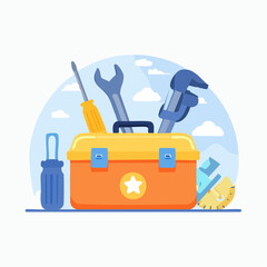 Obraz premium Orange Toolbox Filled With Work Tools