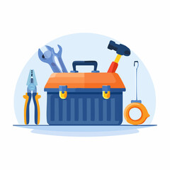 Naklejka premium Orange And Blue Toolbox With Tools