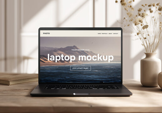 A laptop in living room mockup