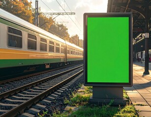A perspective shot of a train approaching a railway station sign, showcasing the dynamic industry of steel and transportation