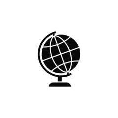 Black globe icon isolated on white background representing geography and travel