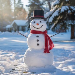 Obraz premium Festive Snowman in Winter Wonderland Snowscape