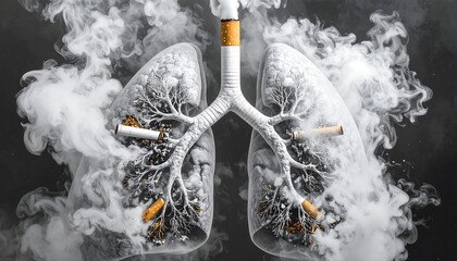 Lungs filled with cigarette smoke and remnants