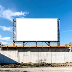 Obraz premium A blank mockup outdoor advertising billboard stands empty against the blue city sky, a large commercial space awaiting a business message