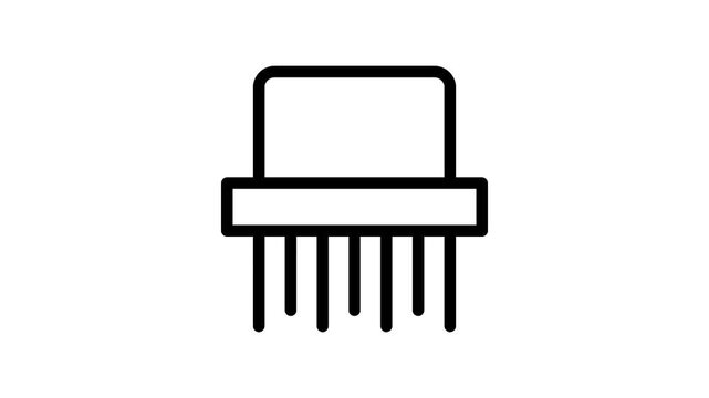 paper shredder icon animation for business, office, and data security concept. Black and white, clean line icon of a document shredder shredding paper inside
