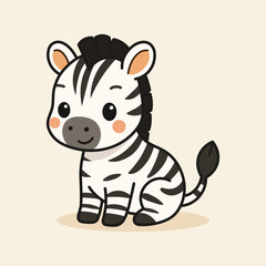 Cute cartoon zebra illustration in black and white stripes, perfect for product packaging, labels, web design, banners, book illustrations and art prints with a playful, child-friendly style.