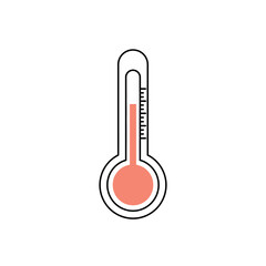 A simple illustration of a thermometer showing a rising temperature with a red liquid column indicating heat