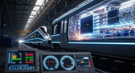 Visualization of electric power generation from hydrogen fuel cells integrated in train drives tested under simulated operating conditions.