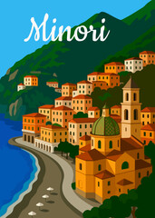 illustrazione in Art Decò di Minori in costiera amalfitana