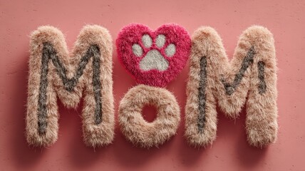 Furry Letter Art for Mother's Day with Cute Heart and Paw Print Design