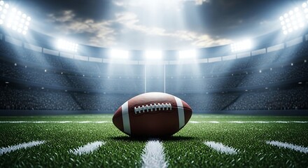 American football on a stadium field under stadium lights