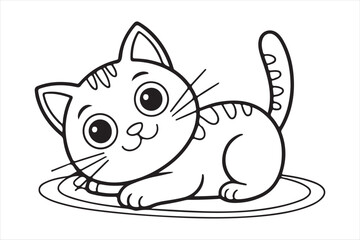Naklejka premium Adorable cartoon kitten ready for coloring fun and play silhouette white background