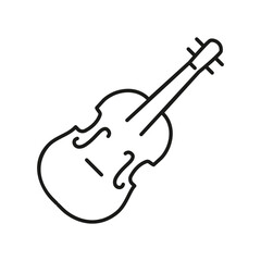 Obraz premium A black line art violin with a neck pegs and body. Editable stroke. Vector illustration
