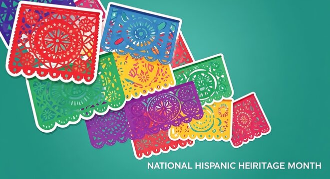 Hispanic heritage month colorful papel picado banners