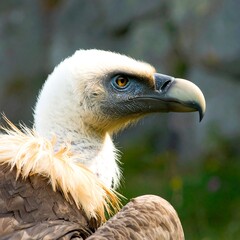 Close-up of a vulture's head and neck, profile view