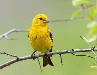 Bright yellow bird perched on branch