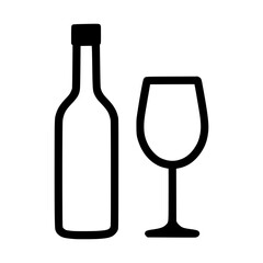 Elegant wine bottle and glass outline for restaurant menus or wine tasting events design elements