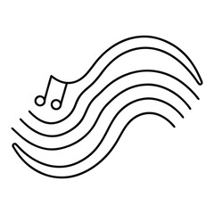 Black outline illustration of musical notes and wavy lines. Editable stroke. Vector illustration