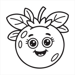 Obraz premium Cute cartoon blueberry character with big eyes and happy smile silhouette white background