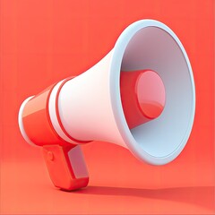 Cartoon style 3D red and white megaphone icon, ideal for app UI design