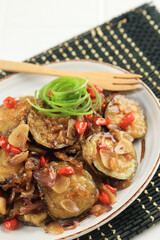 Terong Raos, Crispy Deep Fried Egg Plant in Spicy and Sweet Sauce.