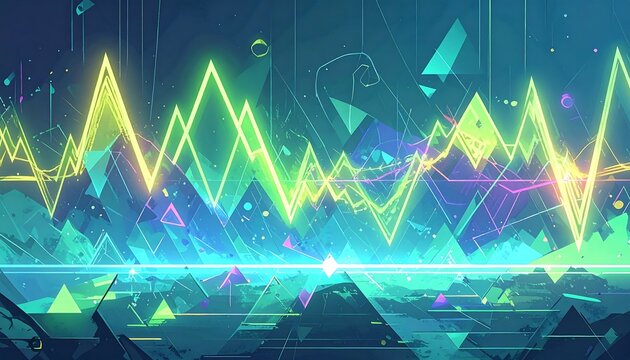 Abstract vibrant landscape with neon lines and triangles