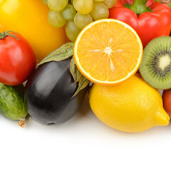 Assortment of Fresh Fruits and Vegetables isolated on white.