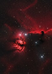Horsehead Nebula celestial formation glowing red cosmic clouds space stars