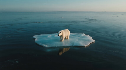 Naklejka premium A lone polar bear on the last shard of melting ice