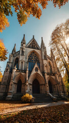 A Gothic cathedral shrouded in the gold of autumn
