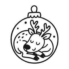 Sleeping reindeer ornament, vector on transparent background