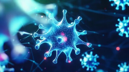 Glowing virus cells connecting through a network in cyberspace - Powered by Adobe