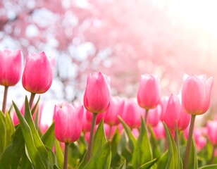 Fototapeta premium Pink tulips in a spring garden