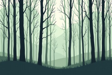 Obraz premium Ethereal Forest Landscape with Soft Green Light and Minimalist Trees