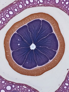 photomicrograph Histology of a breast biopsy from a pregnant woman showed a lactating adenoma under microscope in pathology anatomy laboratory