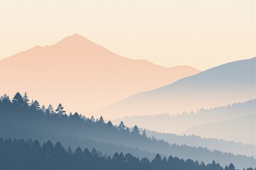 Misty Landscape with Soft Pastel Hues and Gentle Mountain Peaks