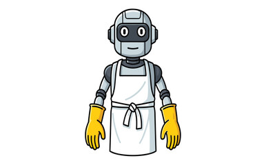 Friendly Robot Chef in Apron and Yellow Gloves Ready to Cook