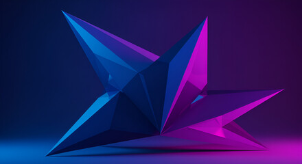 Abstract 3D crystal formation illuminated with vibrant neon pink and blue lighting