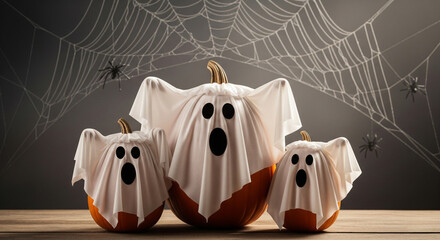 Halloween ghost pumpkins spooky decoration and spider web art