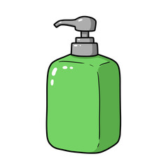 A vibrant green liquid soap dispenser with a silver pump mechanism presented in a simple clean illustration style on a white background