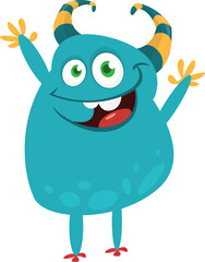 Cartoon funny monster character design with funny face expression. Halloween vector illustration 