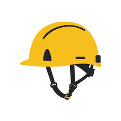 Fototapeta premium Bright yellow safety hard hat with adjustable chin strap and ventilation slots isolated on a white background for construction and industrial use