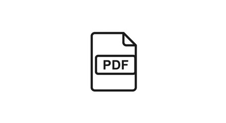 Simple line art icon representing a pdf document with the letters pdf clearly displayed on a white background