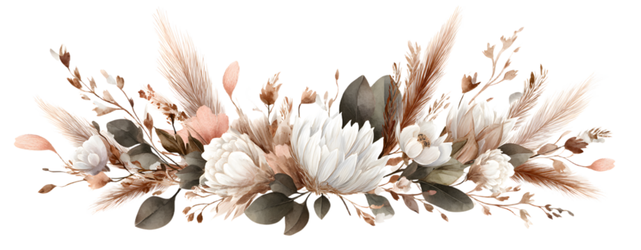 Pampas grass wreath, borde painted with watercolor. oho dried grass neutral coors set. Botanical nature esign isolated on white. Bhemian style wedding invittion, greeting, card, postard,