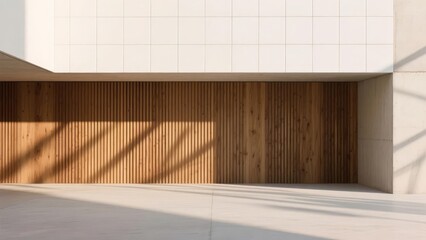 Modern Architectural Detail with Wooden Paneling and Concrete Walls