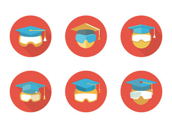 A Collection of Graduation Cap Icons Featuring VR Headsets on a Red Background