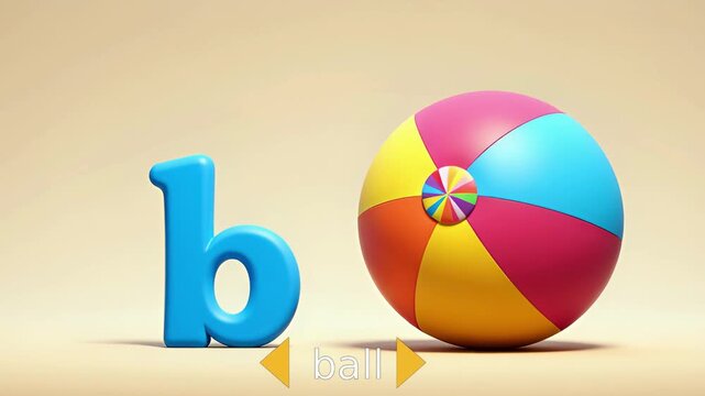 Playful blue letter b beside colorful beach ball beige background colorful ball toy alphabet letter learning playful bright mood