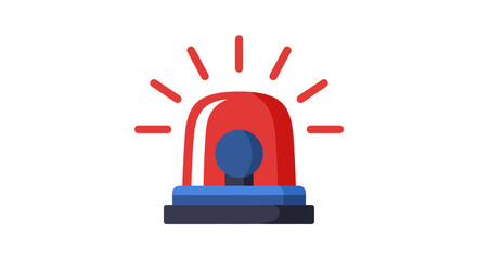 Bright red flashing emergency siren light with radiating beams on a blue base against a white background symbolizing danger or alert © mrvect02